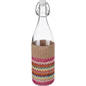 Glass Water Bottle, with Cloth Cover and Clip Lid, 1 Liter - Clear