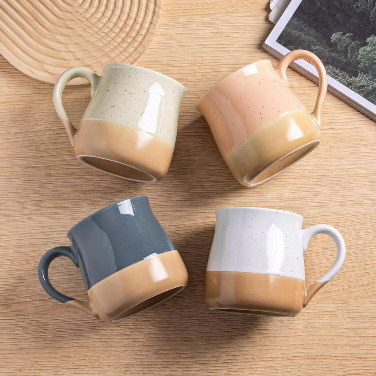 Ceramic Coffee Mugs Set of 2 – Handmade 500ml Large Latte, Tea & Cappuccino Cups with Terracotta Base (3)