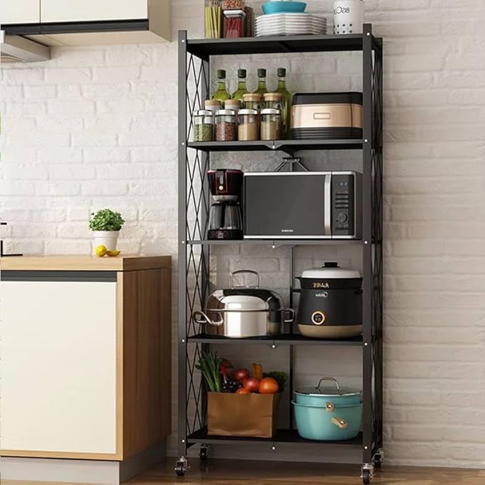 Upgraded Foldable Microwave Stand – Heavy-Duty Metal Kitchen Organizer | 3/4/5 Tiers Upgraded Foldable Microwave Stand – Heavy-Duty Metal Kitchen Organizer | 3/4/5 Tiers