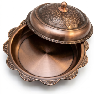 صينية تقديم طعام نحاسية عربية – غطاء مقبب أنيق للأرز، الكبسة، المندي والطبخات (40 سم)