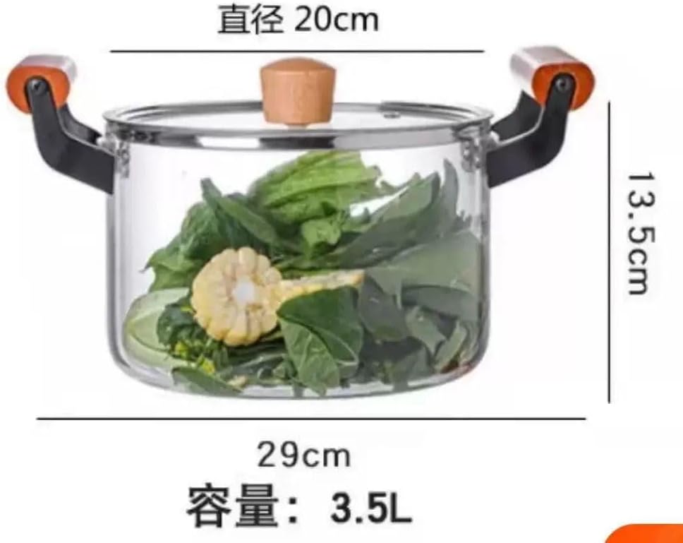 Glass Saucepan with Lid – 3.5L Clear Borosilicate Glass Soup & Pasta Pot with Wooden Handle (5)