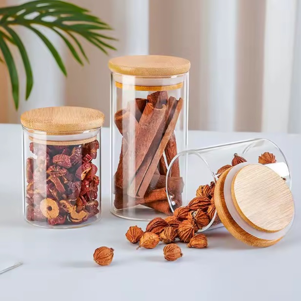 YOLOWE HOME 9-Piece Glass Food Storage Jars with Bamboo Lids – Airtight Crystal Clear Containers 250ml (7)