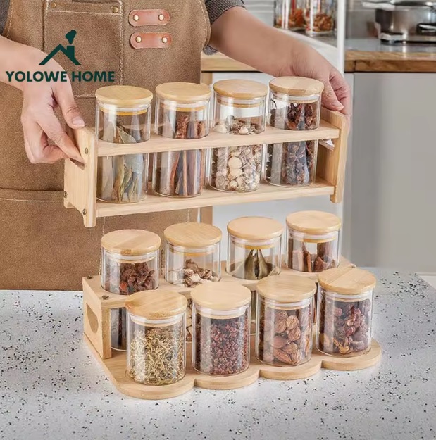 YOLOWE HOME 9-Piece Glass Food Storage Jars with Bamboo Lids – Airtight Crystal Clear Containers 250ml (8)