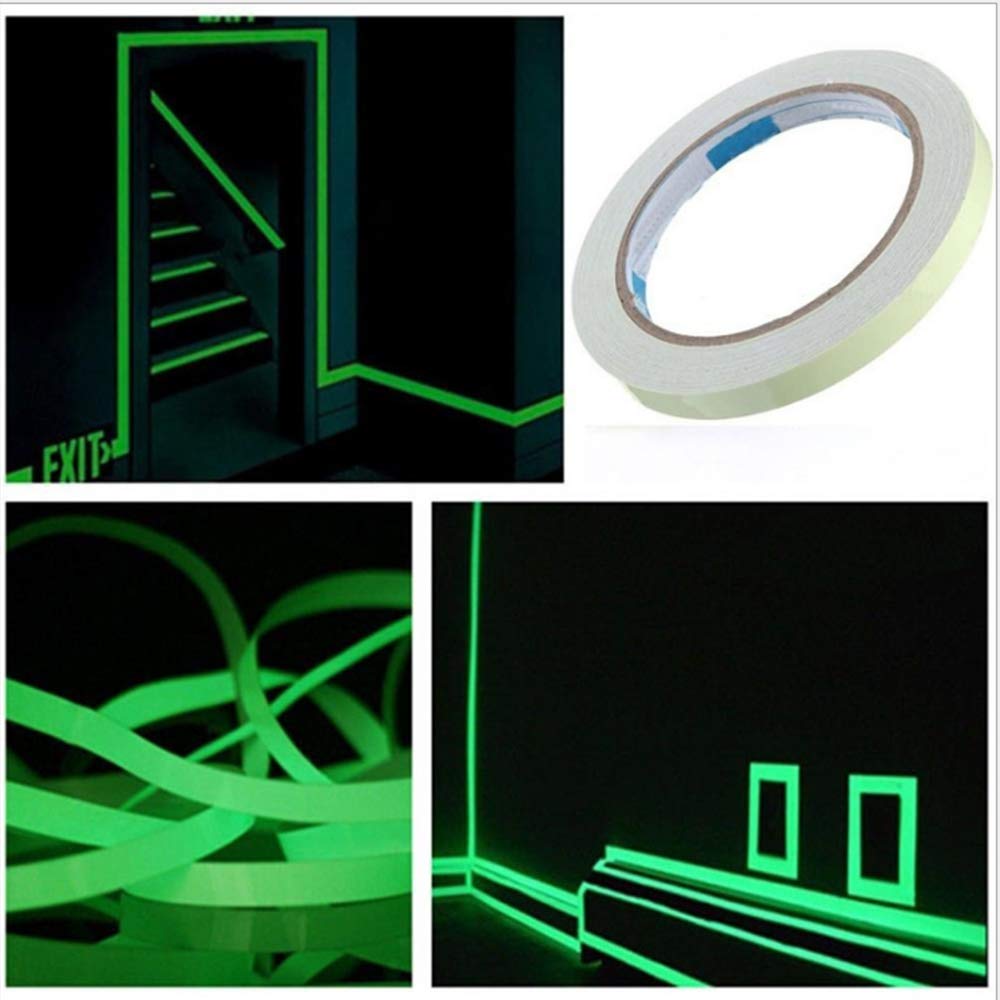 A close-up of the original imported glow in the dark tape emitting a bright green light in a dark room (1)