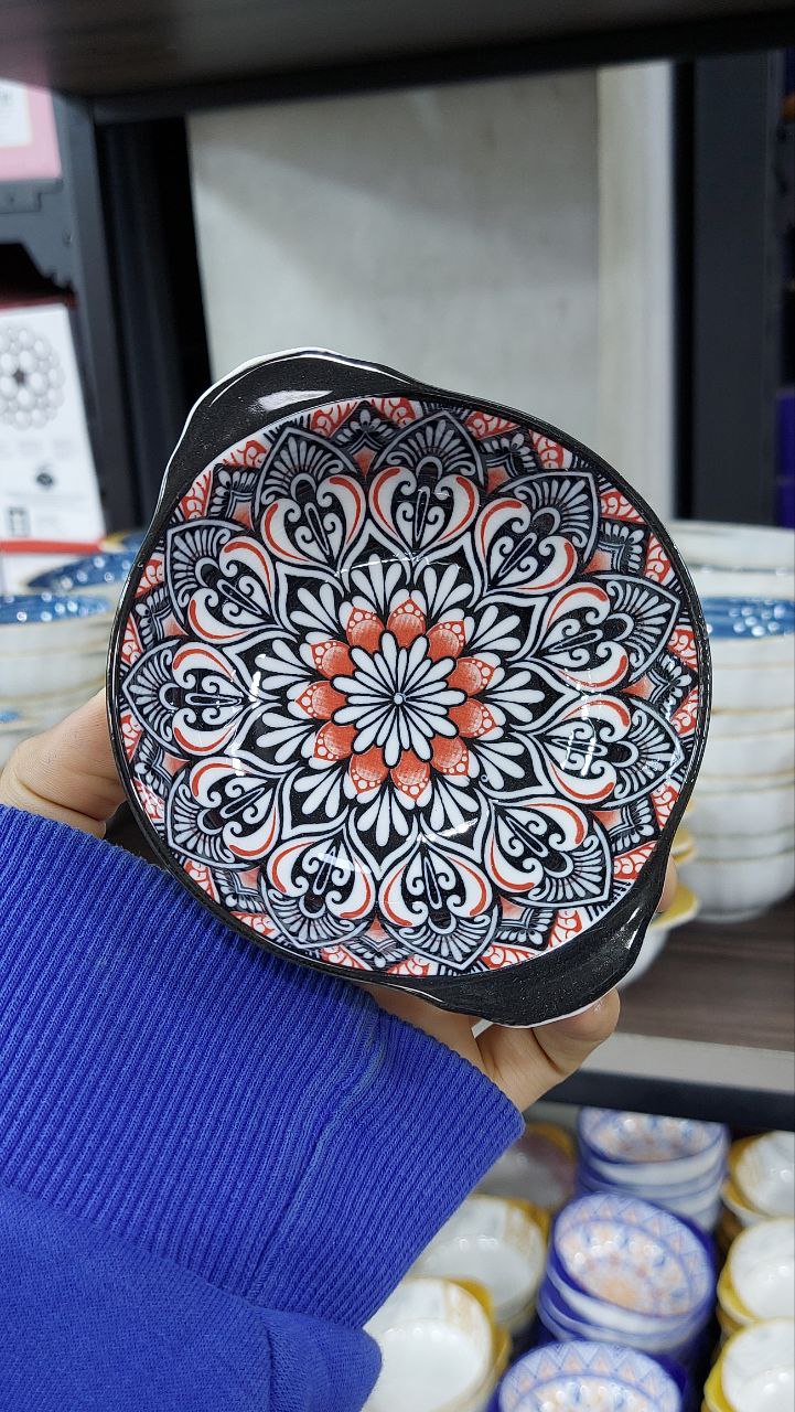 Generic Decorative Ceramic Bowls Set, Blue and Orange Floral Pattern (1)