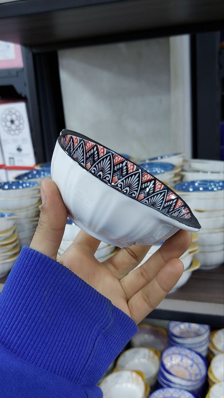 Generic Decorative Ceramic Bowls Set, Blue and Orange Floral Pattern (2)