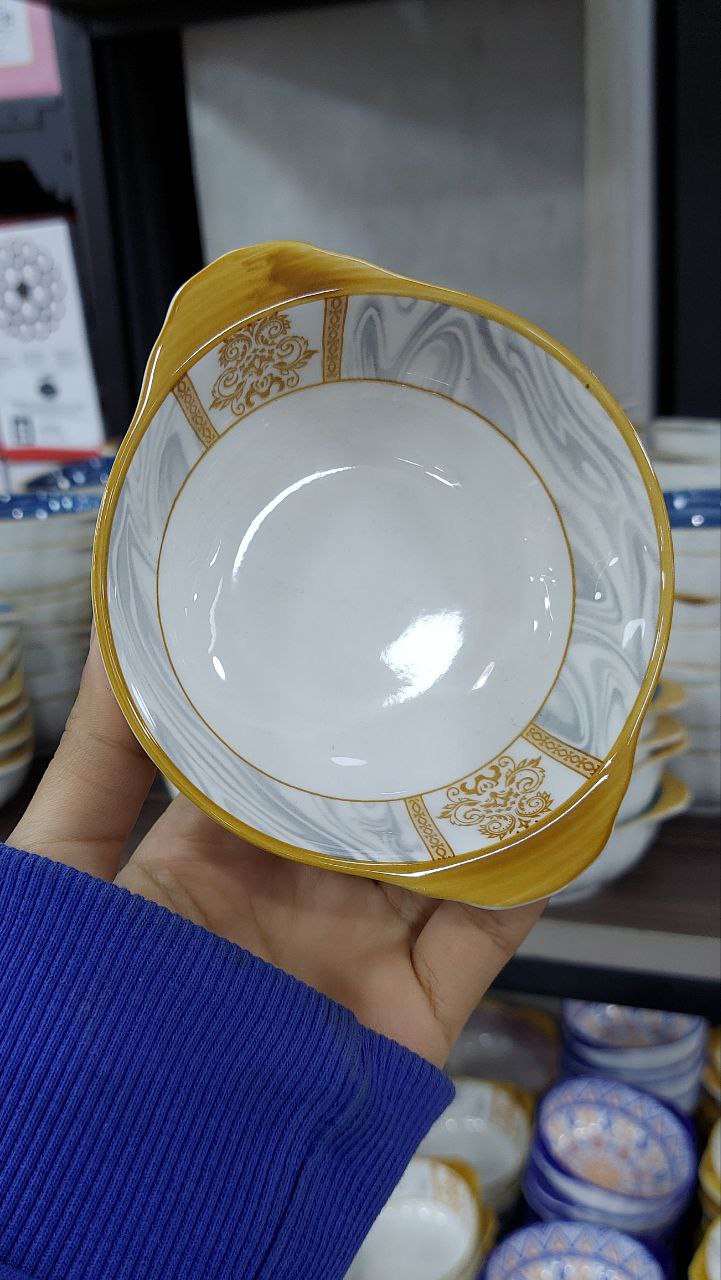 Generic Decorative Ceramic Bowls Set, Blue and Orange Floral Pattern (3)