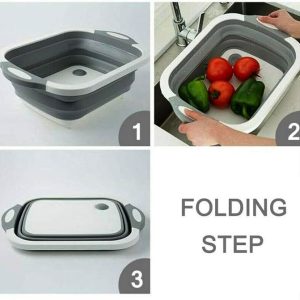 collapsible multifunctional cutting board with drain for washing fruits vegetables and serving in kitchen طبق تقطيع قابل للطي متعدد الوظائف مع مصرف ماء للغسيل والتقديم والتخزين في المطبخ بأناقة
