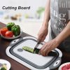 collapsible multifunctional cutting board with drain for washing fruits vegetables and serving in kitchen طبق تقطيع قابل للطي متعدد الوظائف مع مصرف ماء للغسيل والتقديم والتخزين في المطبخ بأناقة