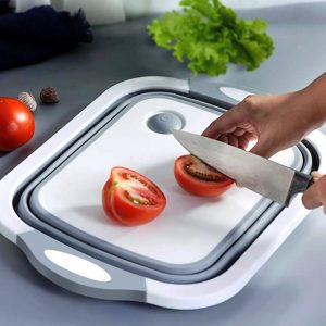 collapsible multifunctional cutting board with drain for washing fruits vegetables and serving in kitchen طبق تقطيع قابل للطي متعدد الوظائف مع مصرف ماء للغسيل والتقديم والتخزين في المطبخ بأناقة