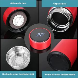 Red Smart Thermal Bottle with LED Temperature Display on Cap زجاجة حرارية ذكية حمراء مع شاشة قياس درجة الحرارة