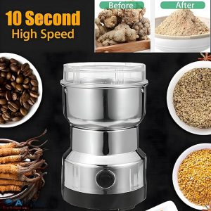 150-200W electric coffee grinder stainless steel compact fast grinding for beans spices nuts مطحنة بن كهربائية 150-200 وات استلس فضية صغيرة الحجم لطحن القهوة والتوابل والمكسرات بسرعة وأمان في المطبخ