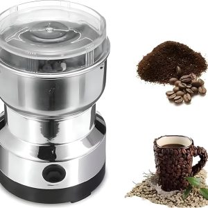 150-200W electric coffee grinder stainless steel compact fast grinding for beans spices nuts مطحنة بن كهربائية 150-200 وات استلس فضية صغيرة الحجم لطحن القهوة والتوابل والمكسرات بسرعة وأمان في المطبخ