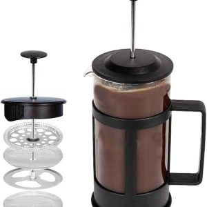 French press coffee 600ml borosilicate glass with stainless steel filter black فرنش بريس قهوة 600 مل زجاج بوروسيليكات مع فلتر ستانلس ستيل أسود