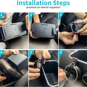 صندوق تخزين مسند ذراع السيارة أسود مع حاملي كوب قابلين للطي وخطافين للتنظيم العملي car armrest storage box black with 2 foldable cup holders and 2 headrest hooks multifunctional organizer