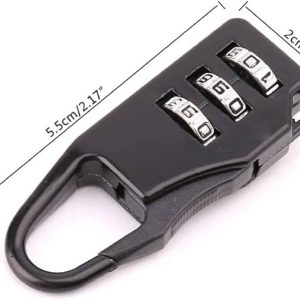 luggage combination lock 3 digit zinc alloy black mini resettable padlock for travel bags قفل كودي لشنط السفر 3 أرقام من سبائك الزنك أسود صغير قابل لإعادة الضبط
