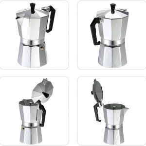 كنكة إسبريسو على الموقد 6 فناجين ألمنيوم فضية كلاسيكية شكل فانوس moka pot aluminum 9 cups classic lantern shape stovetop espresso maker silver