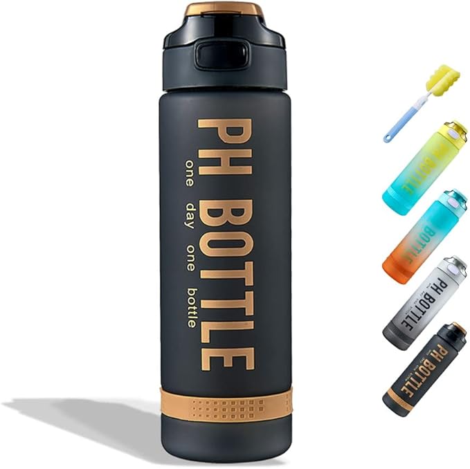Motivational Sports Water Bottle Premium 1L Black jestore-eg,com (1) black motivational sports water bottle 1L leak-proof with time markers straw and strap for gym and fitness زجاجة مياه رياضية تحفيزية 1 لتر أسود مع علامات وقت ومانعة للتسرب خالية من BPA للجيم والرياضة