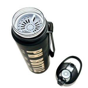 black motivational sports water bottle 1L leak-proof with time markers straw and strap for gym and fitness زجاجة مياه رياضية تحفيزية 1 لتر أسود مع علامات وقت ومانعة للتسرب خالية من BPA للجيم والرياضة