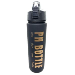 black motivational sports water bottle 1L leak-proof with time markers straw and strap for gym and fitness زجاجة مياه رياضية تحفيزية 1 لتر أسود مع علامات وقت ومانعة للتسرب خالية من BPA للجيم والرياضة