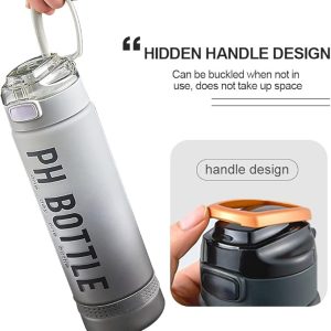 black motivational sports water bottle 1L leak-proof with time markers straw and strap for gym and fitness زجاجة مياه رياضية تحفيزية 1 لتر أسود مع علامات وقت ومانعة للتسرب خالية من BPA للجيم والرياضة