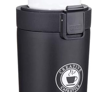 Black Stainless Steel Thermal Mug 460ml with Safety Lock Trigger مج حراري ستانلس ستيل أسود سعة 460 مل مع زر أمان