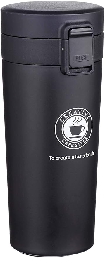 Premium Stainless Steel Thermal Mug Black jestore-eg.com (2) Black Stainless Steel Thermal Mug 460ml with Safety Lock Trigger مج حراري ستانلس ستيل أسود سعة 460 مل مع زر أمان