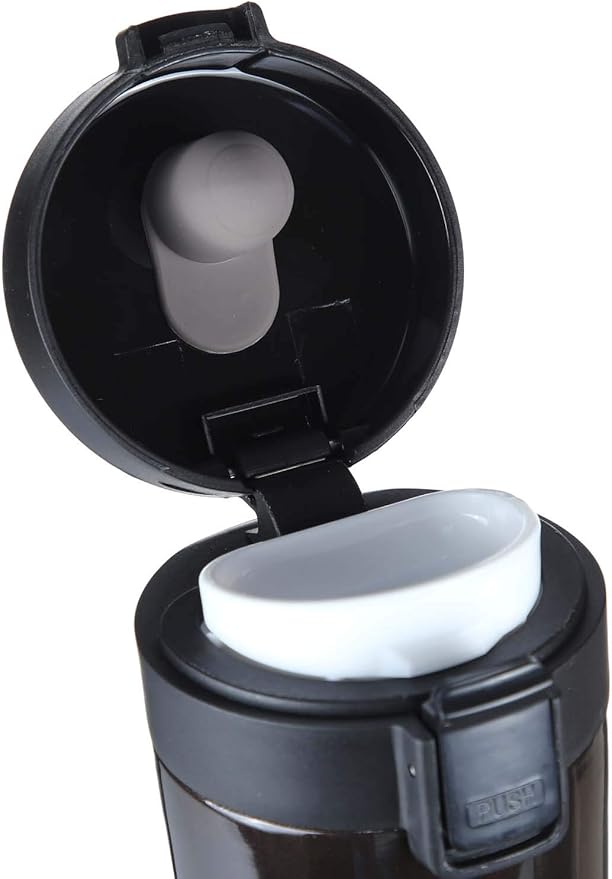 Premium Stainless Steel Thermal Mug Black jestore-eg.com (3) Black Stainless Steel Thermal Mug 460ml with Safety Lock Trigger مج حراري ستانلس ستيل أسود سعة 460 مل مع زر أمان