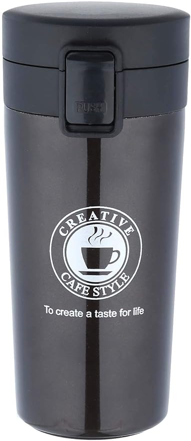 Premium Stainless Steel Thermal Mug Black jestore-eg.com (4) Black Stainless Steel Thermal Mug 460ml with Safety Lock Trigger مج حراري ستانلس ستيل أسود سعة 460 مل مع زر أمان