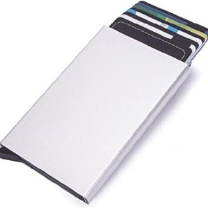 Premium Silver Smart Aluminum Wallet with Pop-up Mechanism محفظة الومنيوم ذكية فضية اللون بخاصية حجب الترددات