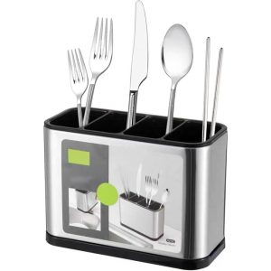 stainless steel cutlery drainer 4 compartments elegant organizer for drying spoons on sink and table مصفاة ملاعق ستانلس ستيل 4 حجرات أنيقة لتجفيف وترتيب الأدوات على الحوض والسفرة