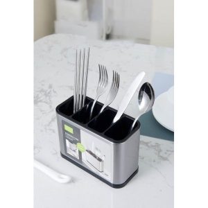 stainless steel cutlery drainer 4 compartments elegant organizer for drying spoons on sink and table مصفاة ملاعق ستانلس ستيل 4 حجرات أنيقة لتجفيف وترتيب الأدوات على الحوض والسفرة