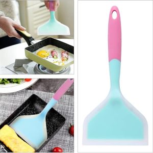 wide non-stick silicone spatula set of 3 multicolored for baking pizza crepes brownies safely شيالة سيليكون واسعة غير لاصقة طقم 3 قطع متعددة الألوان للخبز والطبخ في الأواني غير اللاصقة بأمان